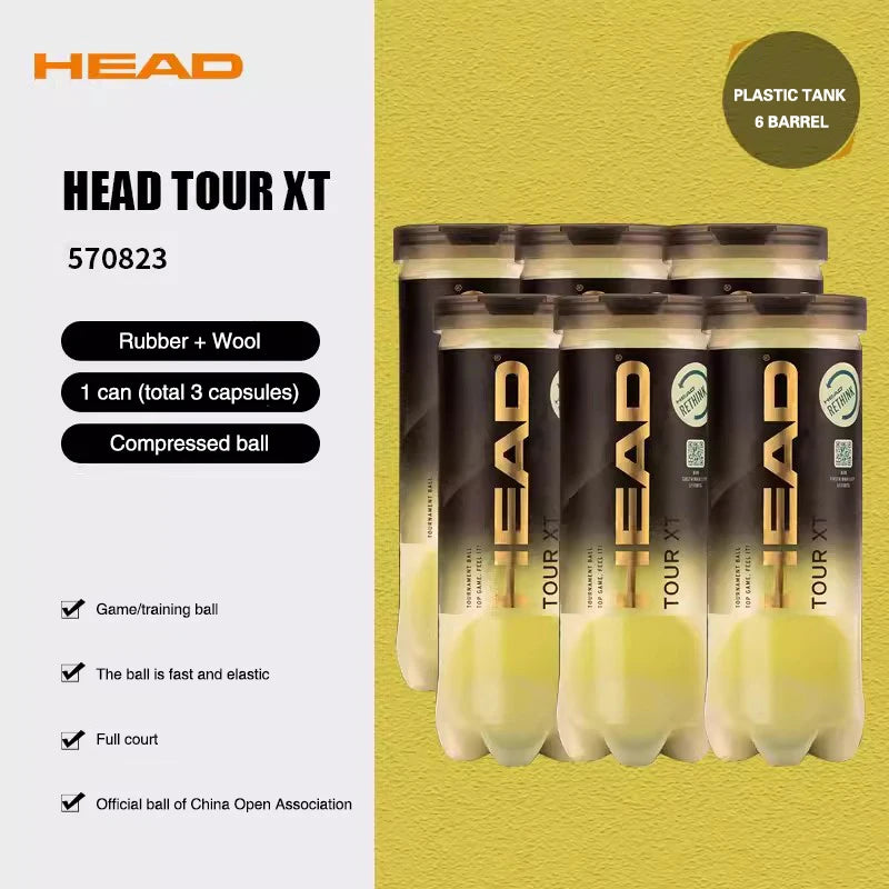 HEAD Tour XT Tennis Professional Tennis Game Training Ball Masters Ball Rubber Canister Single Practice Gold 3 Pcs 1 Can
