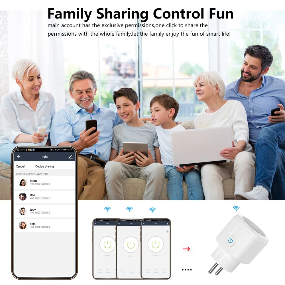 Tuya WiFi Smart Plug 16A/20A EU Smart Socket With Power Monitor Timing Smart Life Support Alexa Google Home Yandex SmartThings