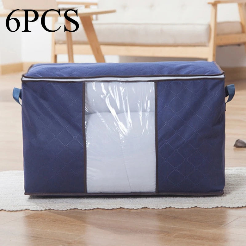 6pcs 23.78 gallon oversized storage bag with zipper and lid - Foldable and durable clothing organizing bag suitable for bedding