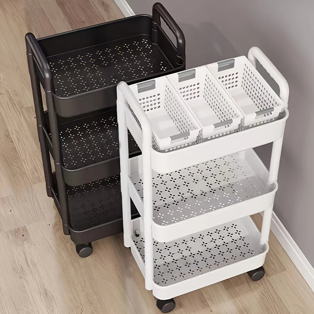 Multi-layer detachable cart storage rack! Creative kitchen shelving unit for living room mobile display cabinet