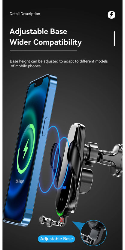 Wireless Car Phone Holder With 15W Fast Charging Air Vent Mount