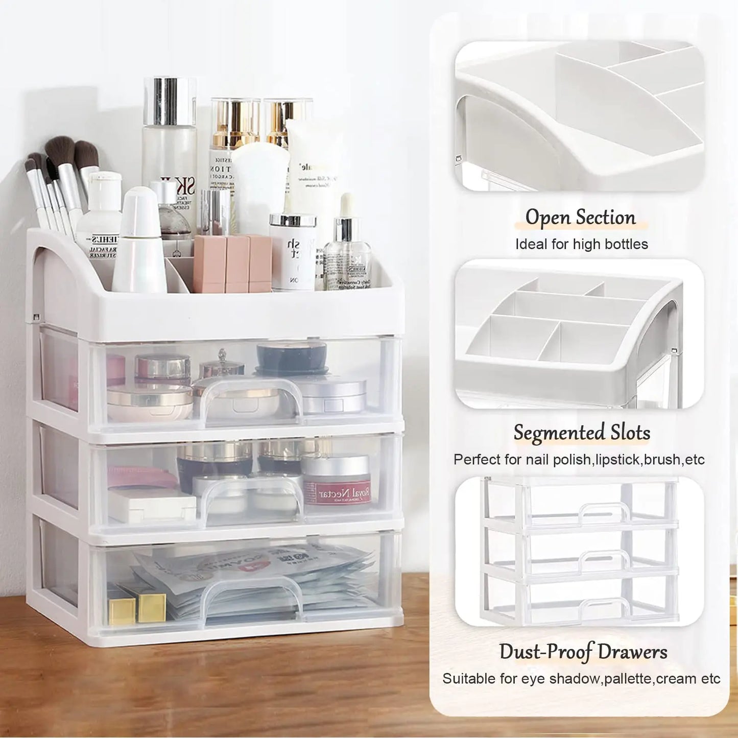 Multilayer Desktop Storage Box with Drawers, Stackable Makeup & Jewelry Organizer for Hair Accessories, Office Stationery Holder
