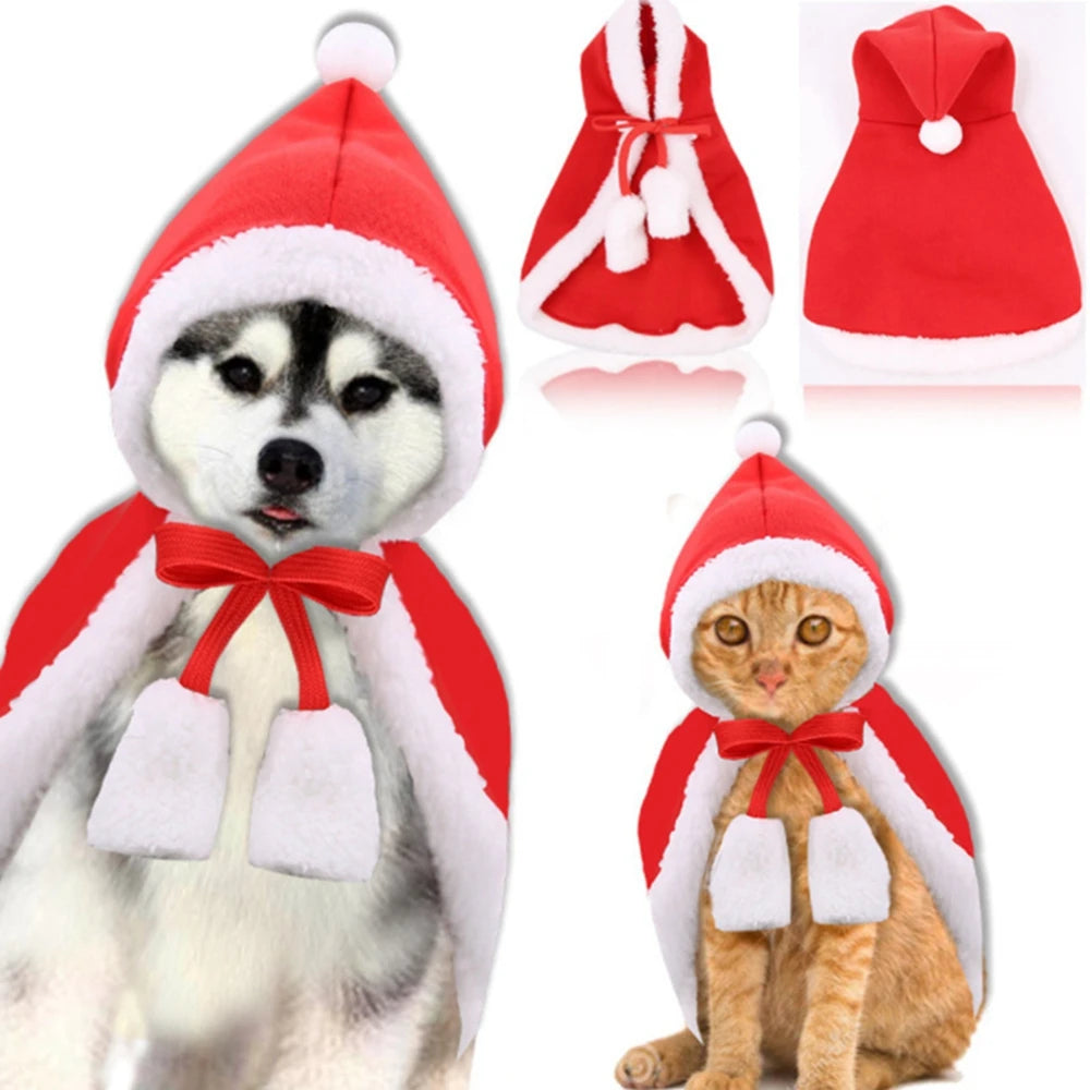 Christmas Pet Cloak Santa Cosplay Elk Costume Dog Puppy Hoodie Coat Clothes for Small Dog Cat Costumes Soft Plush Warm Outfit