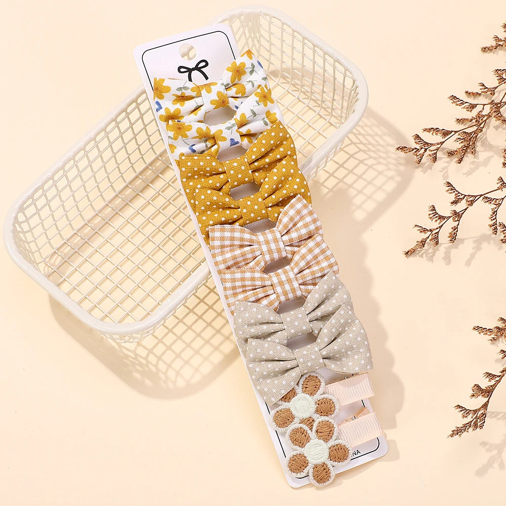 RAINBOW BOWS 10Pcs/set Handmade Fabric Printed Barrette Boutique Mini Bangs Bow Hair Clip Ins Daisy Hairgripes 2025 Spring Style