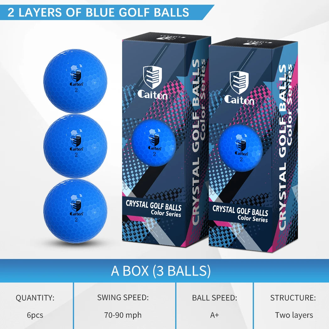 Caiton Blue Golf Balls – 6pcs or 3pcs, Dual-Layer Crystal Finish, Soft Feel, High Visibility, Great Control for Practice & Play