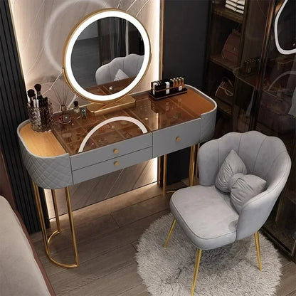 Makeup Dressing Table Mirror With Led Lighting And Storage White