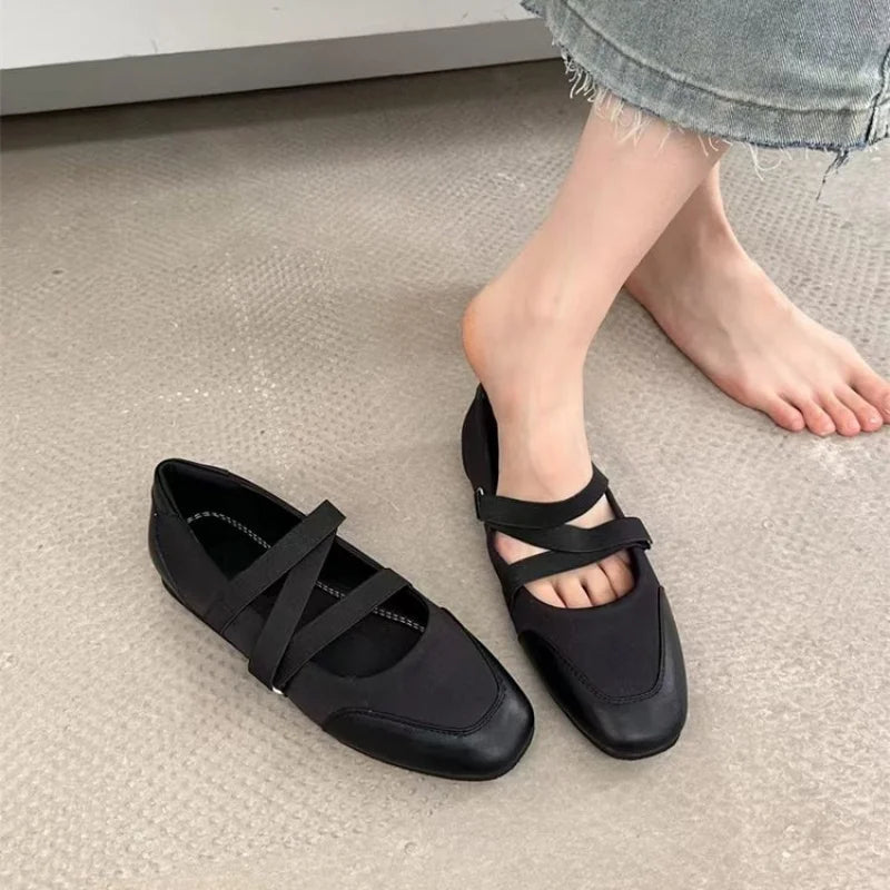 2025 Spring/Fall New Mary Jane Flats - Ballet-Inspired Round-Toe Slip-On Shoes with Elastic Strap, Vintage Work Pumps for Women