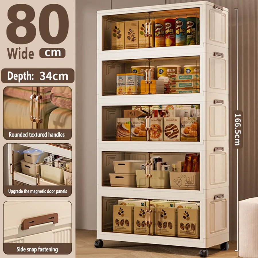 45/55/65cm Length Multifunction Folding Storage Cabinet Sundries Cabinet Large Capacity Dustproof Wardrobe Locker