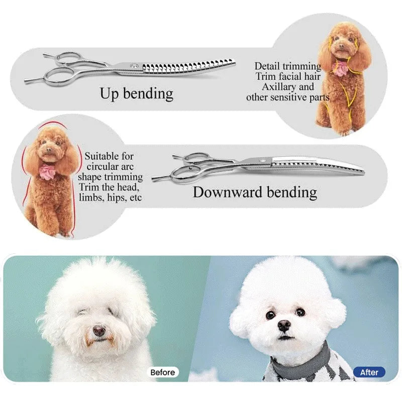 Professional Pet Grooming Scissors – 7 Inch Curved Thinning Scissors for Dogs & Cats