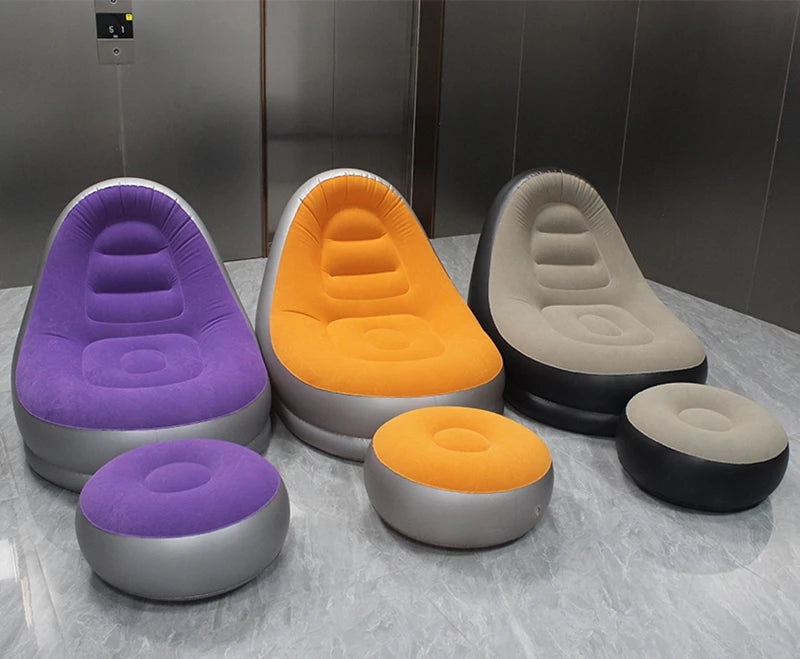 6 Colors Inflatable Lazy Sofa with Footstool Portable Beach Lounge Chair Foldable Air Mattress Outdoor Camping Sleeping Pad