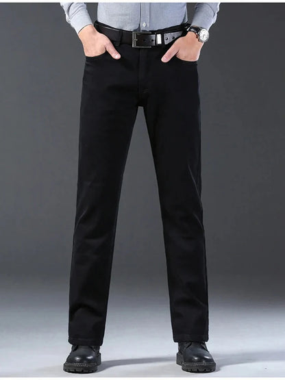 Men's Black Denim Jeans, Straight Leg, Stretch, Casual Work Trousers