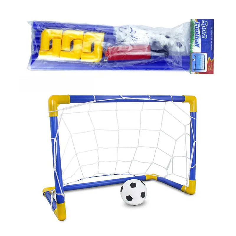 Indoor mini folding football soccer ball goal post net set pump kids sport outdoor home game toy child birthday gift plastic