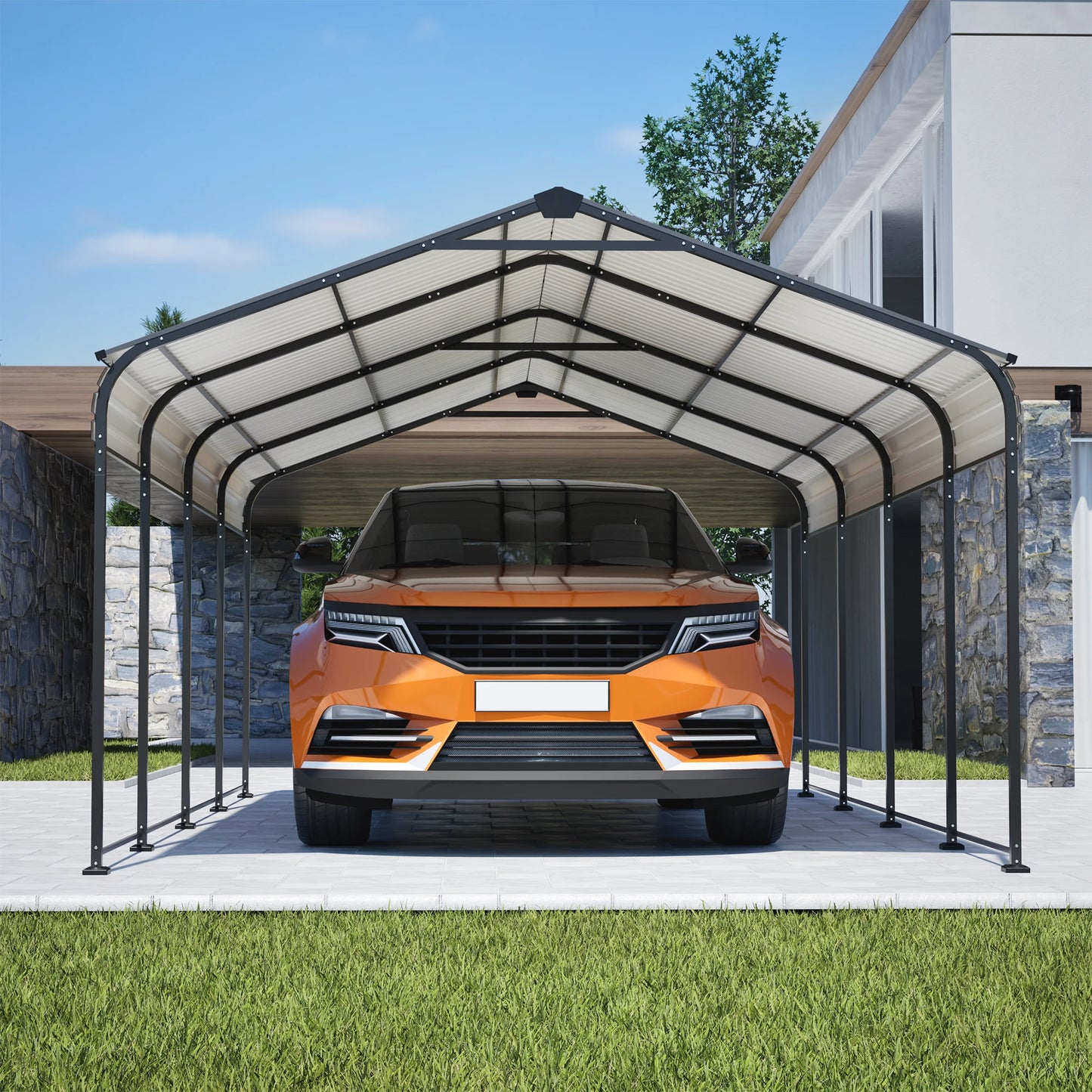 12x20 FT Heavy Duty Metal Carport, All-Weather Galvanized Steel Shelter for Cars, Trucks, Boats & SUVs in Black