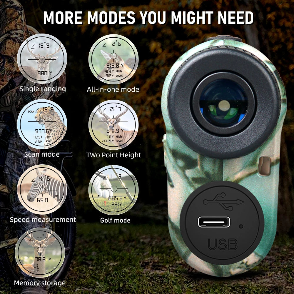 REVASRI Golf Laser Rangefinder 600M Telescope with Flag-Lock Slope Pin Distance Meter for 1000M Camouflage Hunting Monocular