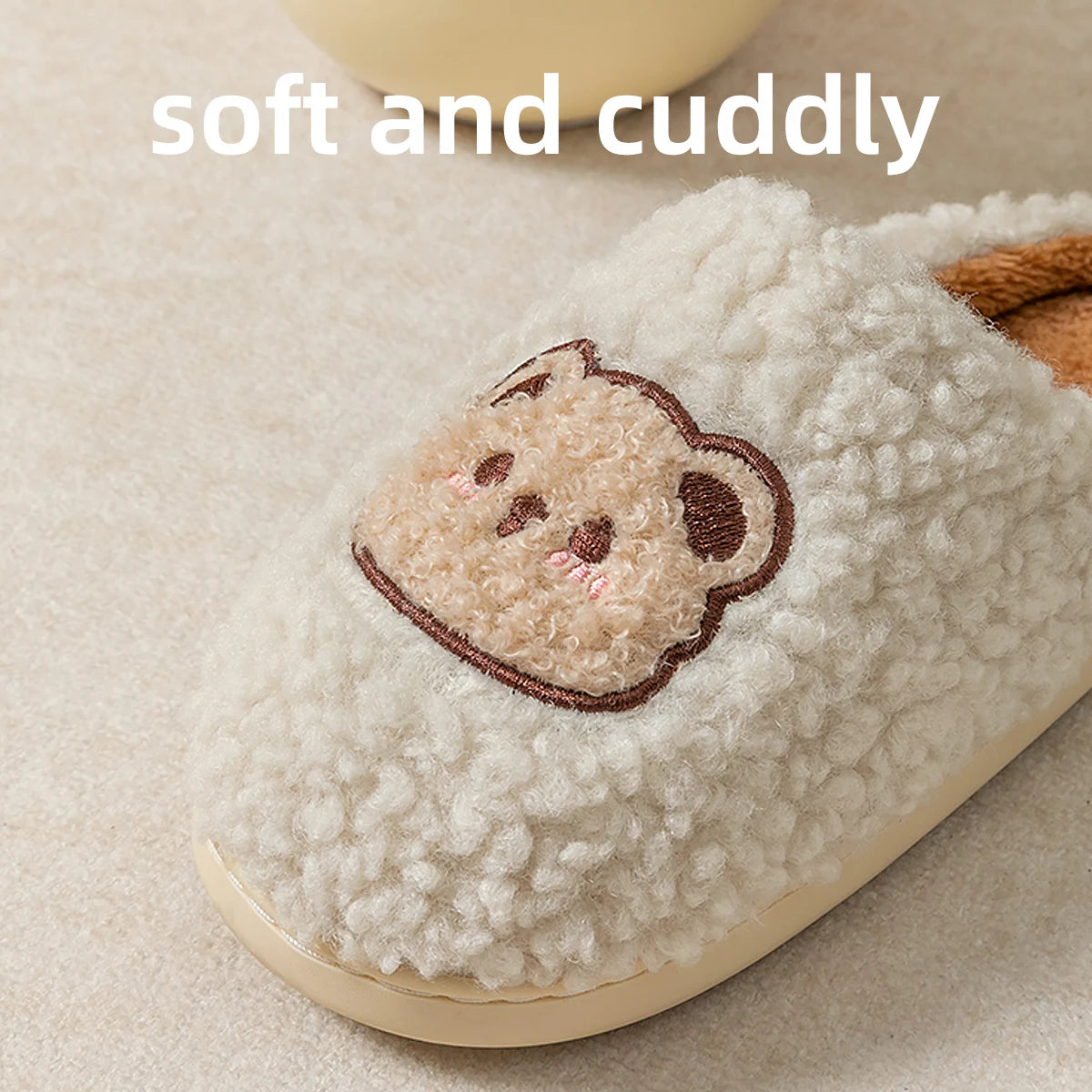 TZLDN Fashion Men's Slippers Winter Warm Cartoon Bear Lovely Indoor Soft Sole Non-slip Dormitory Causal Home Plush Shoes Couple