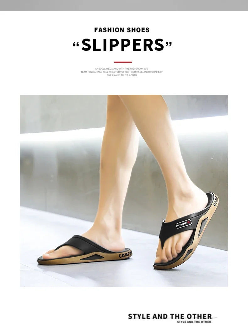 Men's Summer Flip Flops Black PVC Insole Outdoor Beach Sandals