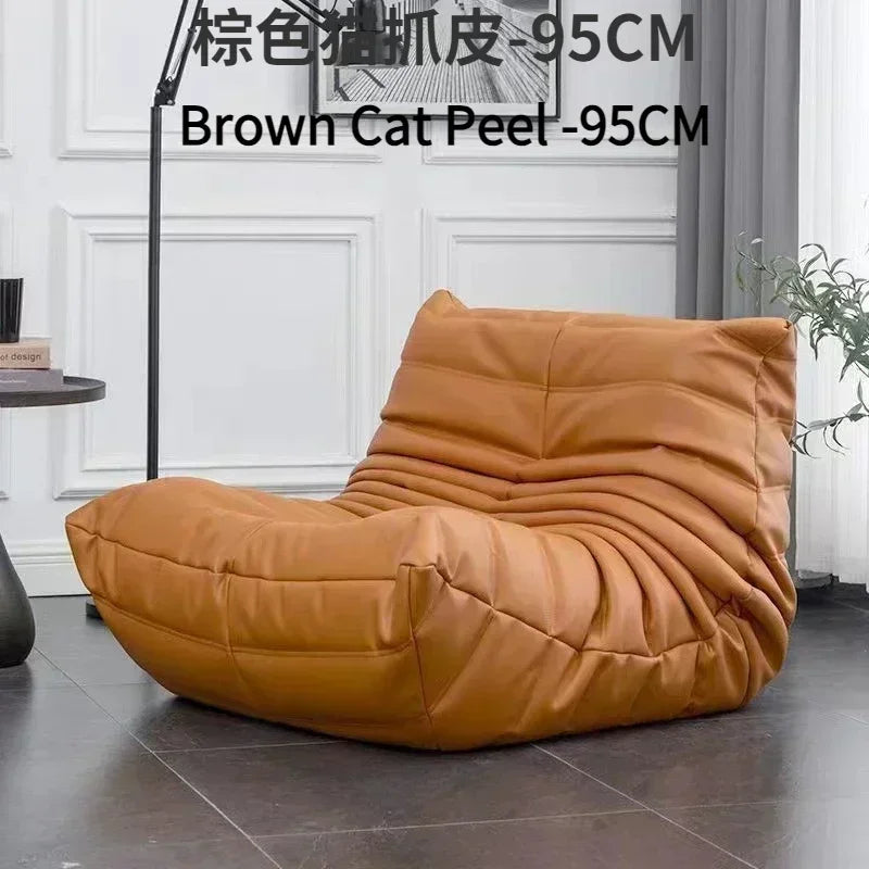 Single Casual Sofa Chair with Cat Scratch Leather Nordic Togo Lazy Caterpillar Sofa Bedroom Living Room Balcony Suede Sofa