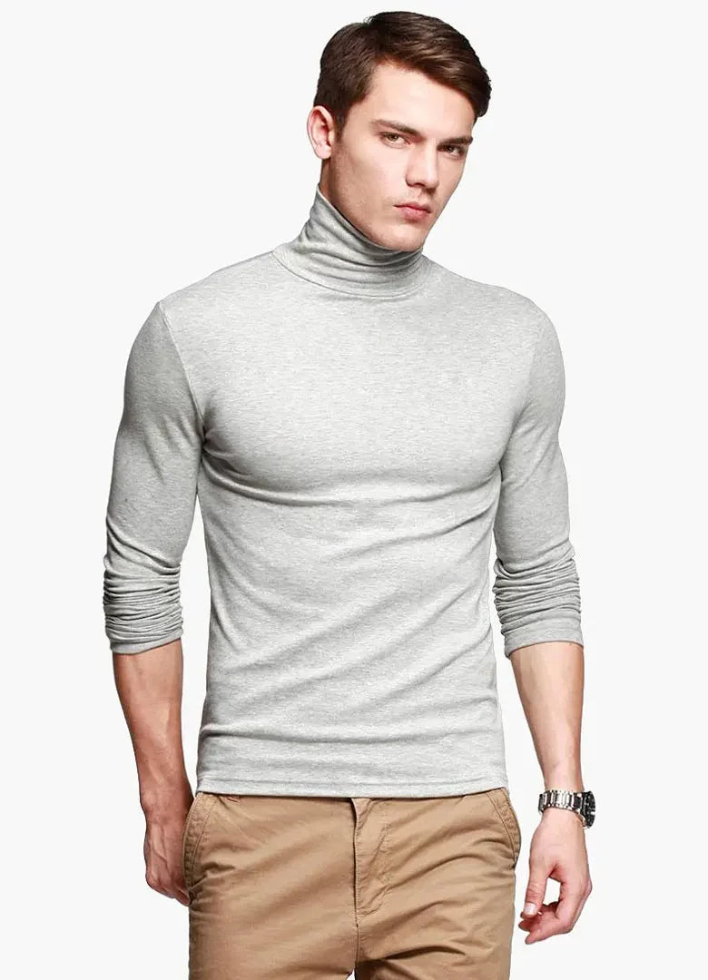 New Men Fashion T Shirt Tees Slim Tops Male Stretch T-shirt Turtleneck Long Sleeve Tee Shirts High Collar Men's Tees