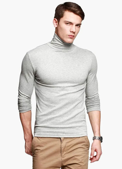Men's Turtleneck Long Sleeve Stretch Knit T Shirt Slim Fit