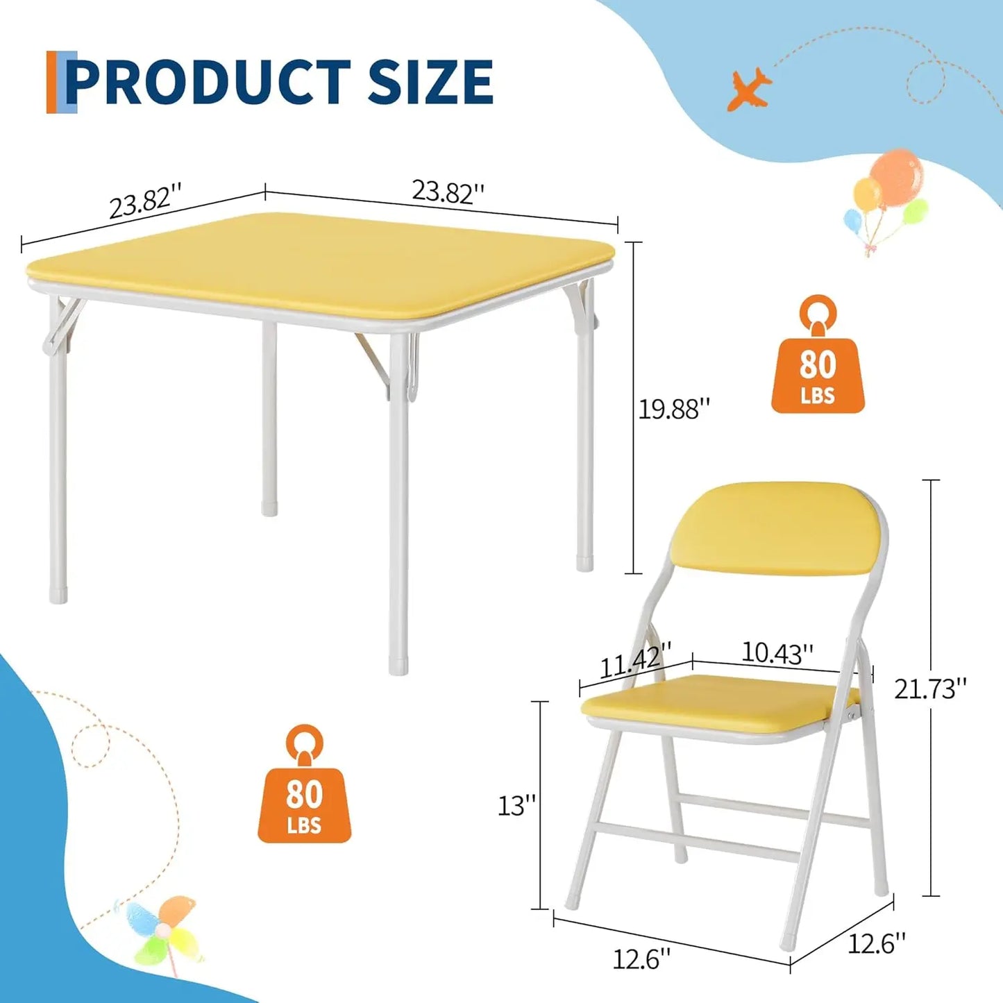 5-Piece Kids Folding Table and Chairs Set, Toddlers Children's Activity Table and Chairs Set for Dining Room, Daycare, Classroom