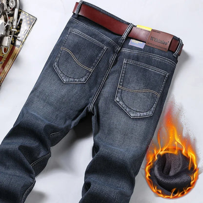 Men's Thermal Flannel-Lined Stretch Jeans Straight Fit Denim