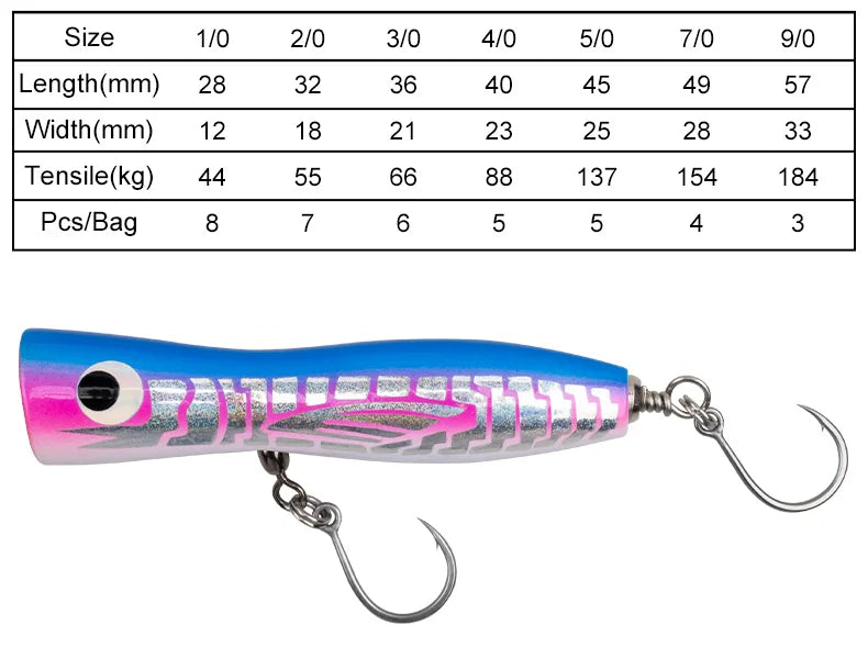 TEASER 8091 5X DIABLO Saltwater Popper Fishing Hook 2/0 3/0 4/0 5/0 7/0 Super Rust-proof Fishing Inline Single Heavy Hook