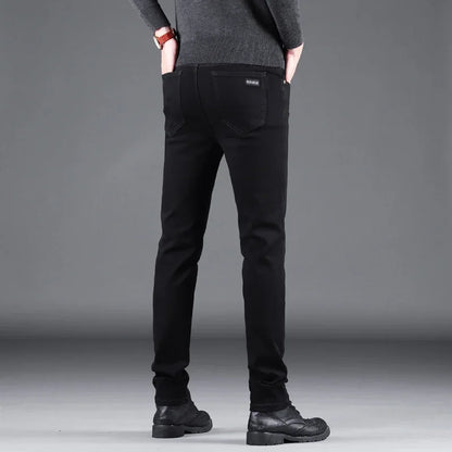 Men's Elastic Slim Black Denim Jeans Straight Leg
