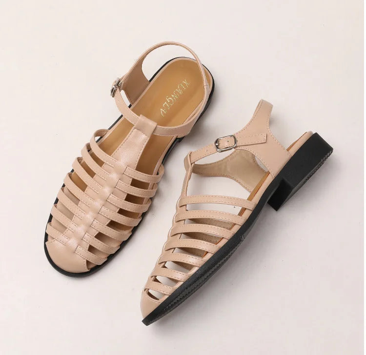 ZAROY Summer Cross Strap Flat Sandals Women Round Toe Ankle Buckle Hollow Casual Roman Sandalia Zapatos De Mujer сандали