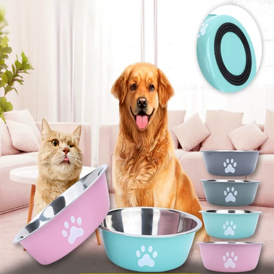 Large capacity stainless steel dog bowl anti-slip anti-rust dog water bowl pet feeder double-layer cat bowl suitable for puppies
