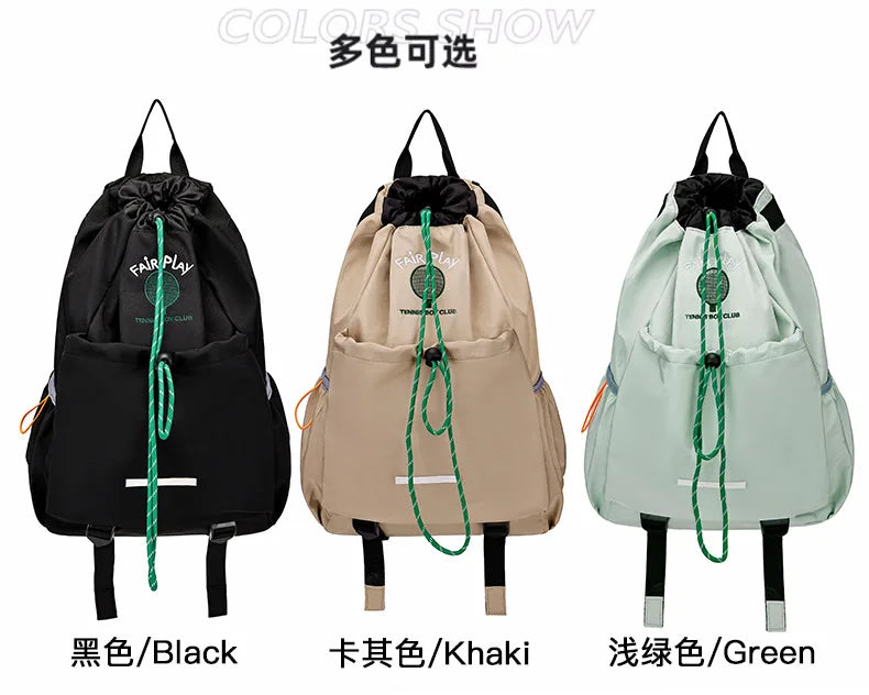 Portable Tennis Racket Bag Outdoor Sports Lightweight Drawstring Backpack for Men and Women, Hiking Bag.
