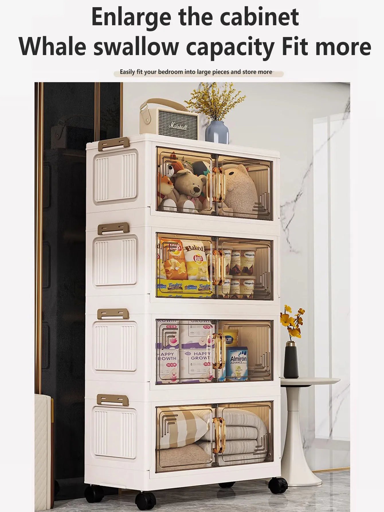 45/55/65cm Length Multifunction Folding Storage Cabinet Sundries Cabinet Large Capacity Dustproof Wardrobe Locker