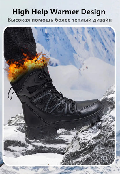 Men's Waterproof Leather Snow Boots Mid-Calf Lace-Up With Plush Lining
