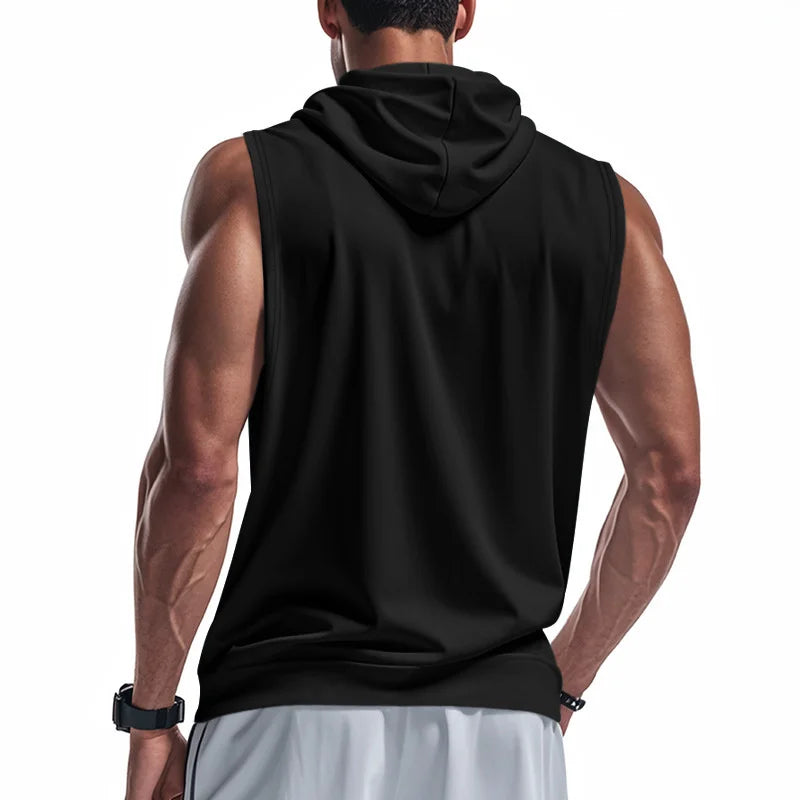 Summer Men's Hooded Zipper Tank Tops Casual Fitness Sports Vest Fashion Zipper Sleeveless Cardigan Tees Tops Male running Vest