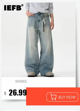 Men's Summer Denim Jeans Old Blue Washed Straight Loose Wide Leg