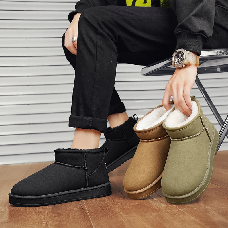 Men's Snow Boots Suede Leather Mid-Calf Slip-On 36-45