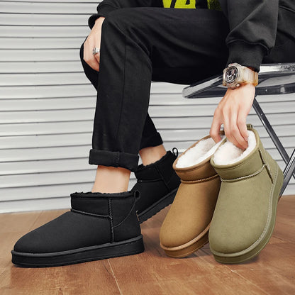 Men's Snow Boots Suede Leather Mid-Calf Slip-On 36-45