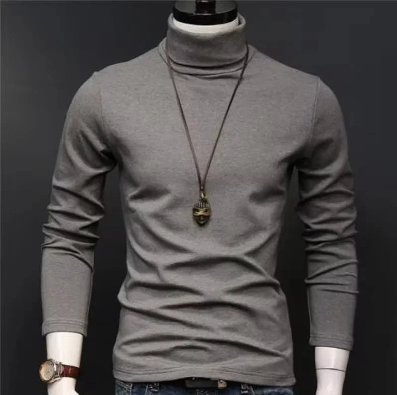 New Men Fashion T Shirt Tees Slim Tops Male Stretch T-shirt Turtleneck Long Sleeve Tee Shirts High Collar Men's Tees