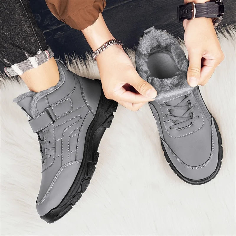 Winter Boots for Men New Waterproof PU Leather Warm Snow Ankle Boots Outdoor Warm Plush Non-slip Work High-top Casual Shoes