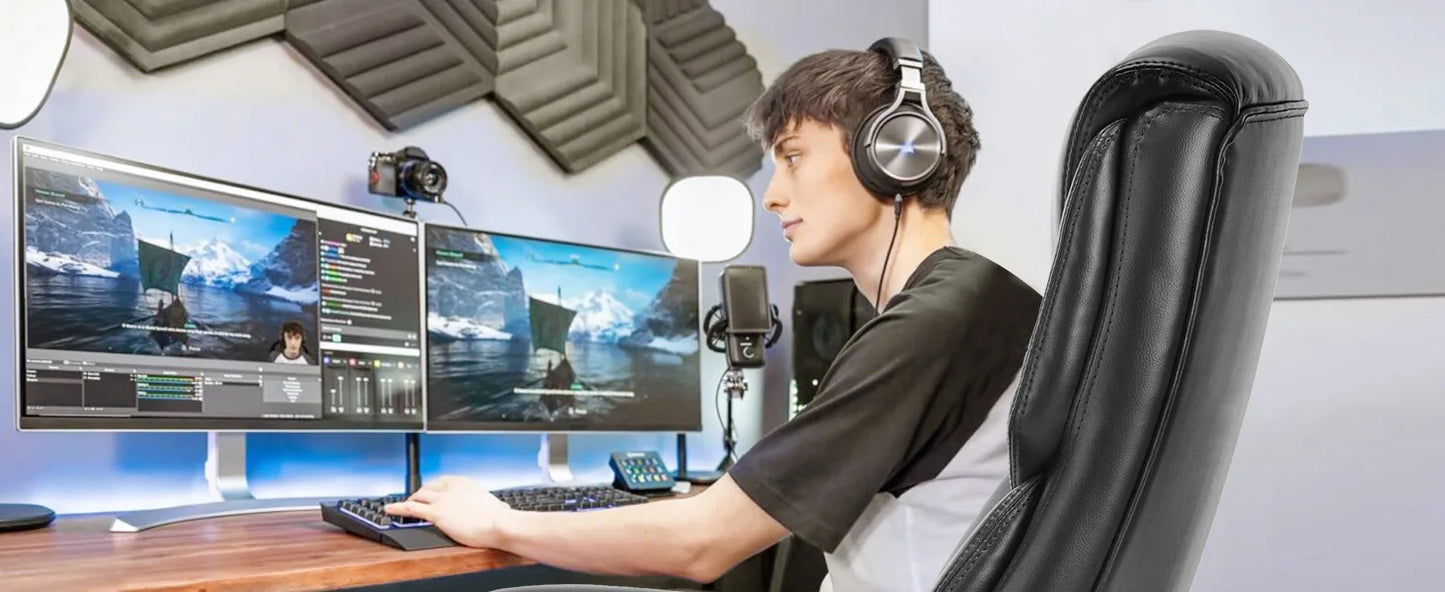 JHK Ergonomic Office Chair Heavy Duty Task Desk Chair with Flip-up Arms PU Leather Adjustable Swivel Rolling Gaming Chair