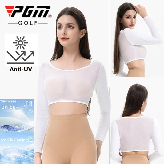 PGM Golf Women's Underwear Ice Silk Cooling Long Sleeve Bottom Shirts Sunscreen Breathable Golf Crop Tops Skin Friendly