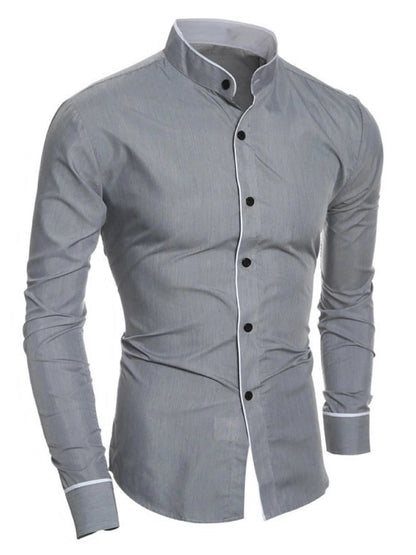 Men's Long-Sleeve Solid Color Shirt With Stand-Up Collar Slim Fit