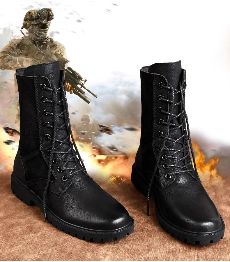 Men's Leather Motorcycle Boots Mid-Calf With Plush Lining