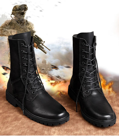 Men's Leather Motorcycle Boots Mid-Calf With Plush Lining