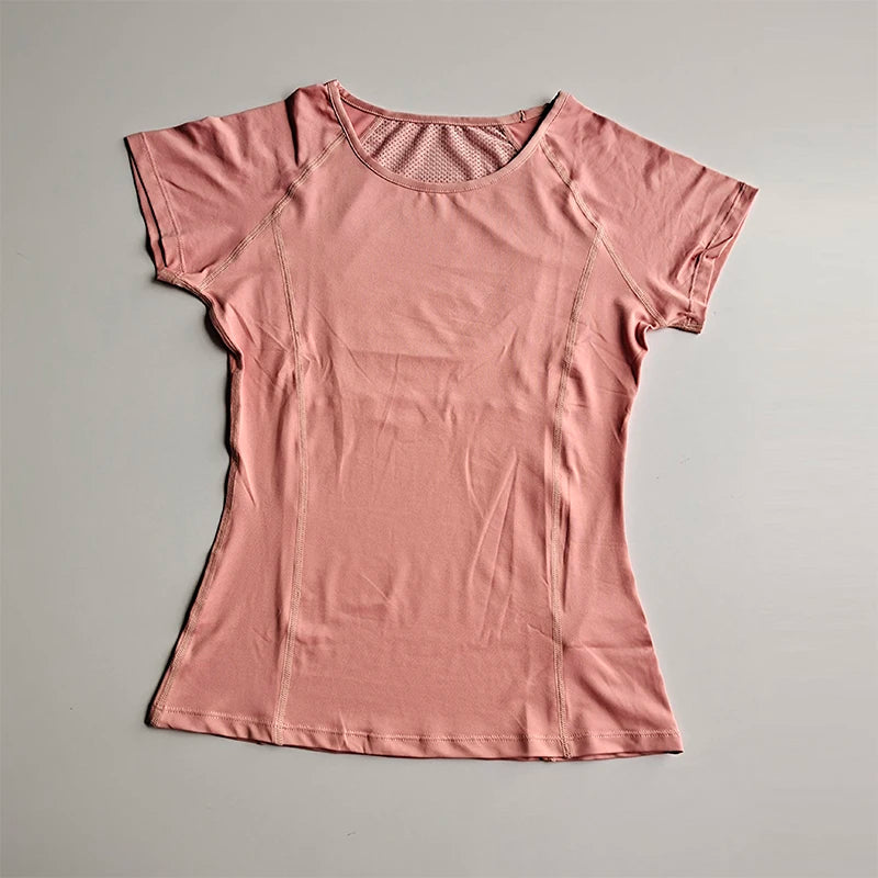 Spring and Summer Loose Women's Sports Short-sleeved Quick-drying Running Yoga Fitness T-shirt Mesh Breathable Neck Pullover Top