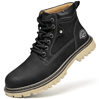 Leather Men Work Boots Mid Calf Ankle High Top Non Slip