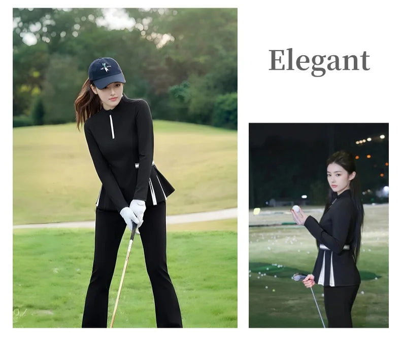 2025 New Golf Shirt Women Long Sleeve Zipper Collar T-Shirt Ladies Slim Pleated Golf Tops Breathable Casual Tennis Sportswear