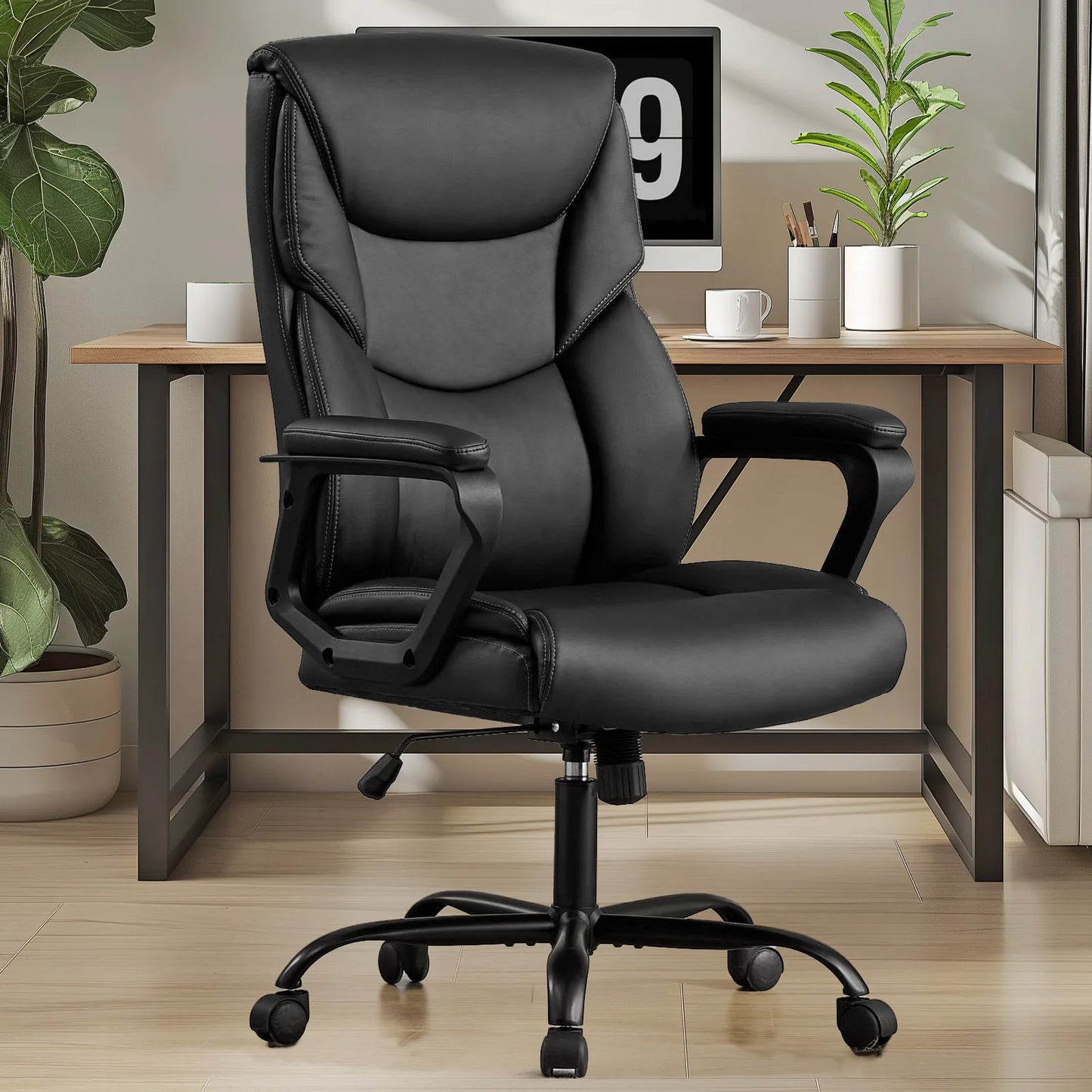 JHK Ergonomic Office Chair Heavy Duty Task Desk Chair with Flip-up Arms PU Leather Adjustable Swivel Rolling Gaming Chair