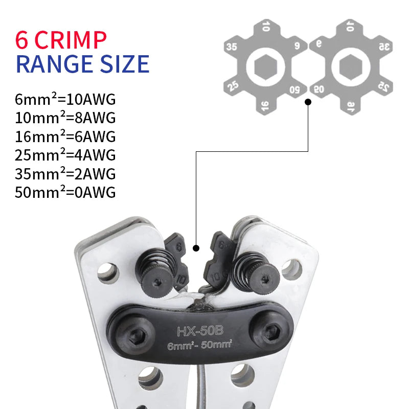 Portable cable manual crimping tool HX-50B crimping pliers 6-50mm ²/ AWG 10-0 ferrule terminal crimper hexagonal wiring pliers