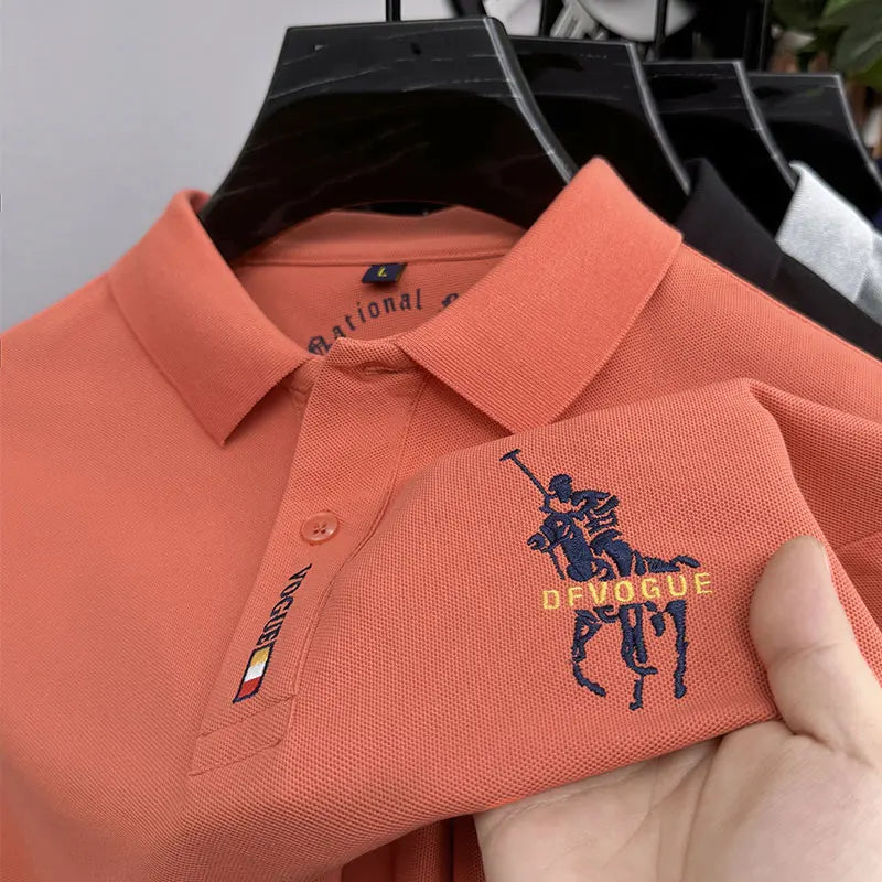 Popular Men's Spring and Autumn Horse Logo Trendy Brand Temperament Fashionable Outdoor Sports Top Long Sleeved Polo Shirt