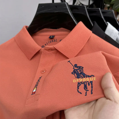 Men's Long Sleeve Polo Shirt Polyester Knit With Horse Embroidery